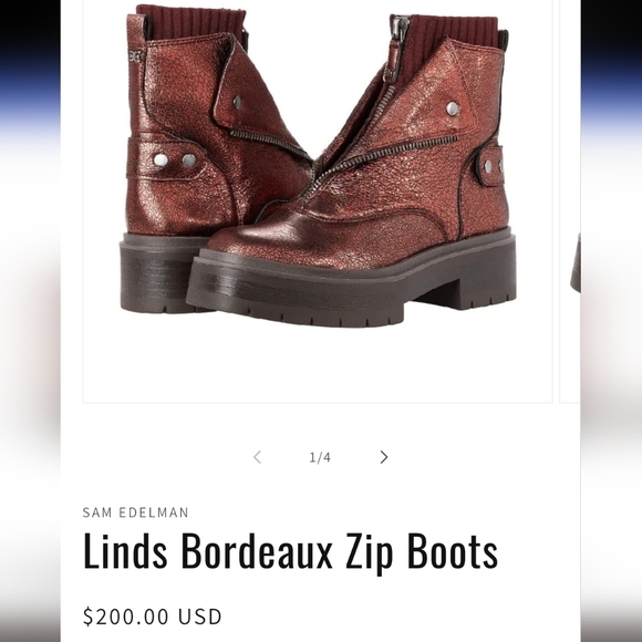 NWT Sam Edelman Linds Zip Genuine Leather Boots in Bordeaux (Metallic Red)Sz.6.5 - Picture 14 of 14